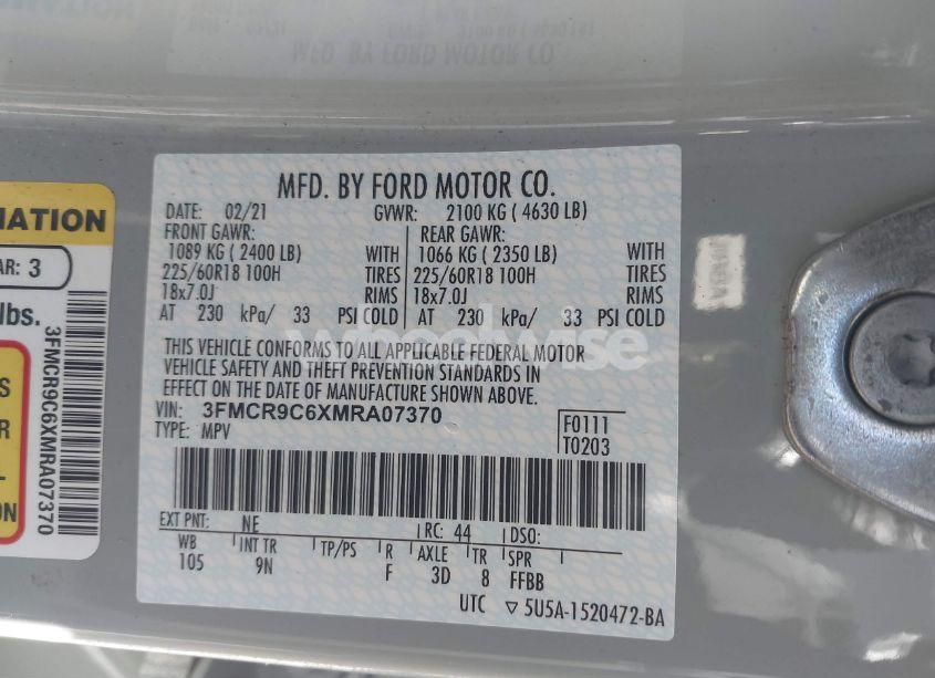 Photo 9 of 2021 Ford Bronco SPORT OUTER BANKS (VIN 3FMCR9C6XMRA07370)