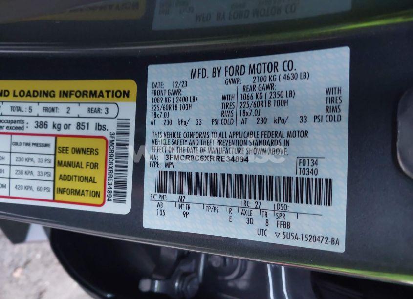 Photo 9 of 2024 Ford Bronco SPORT OUTER BANKS (VIN 3FMCR9C6XRRE34894)