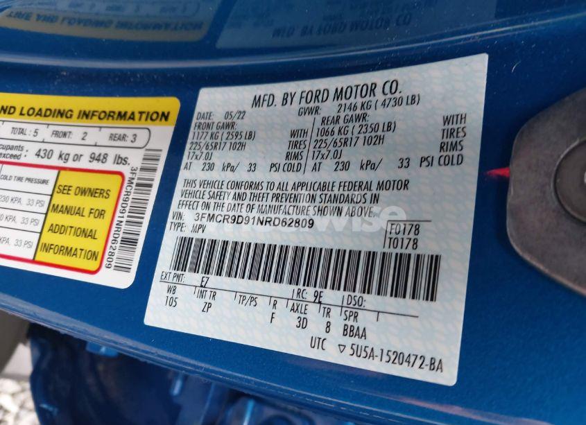 Photo 9 of 2022 Ford Bronco SPORT BADLANDS (VIN 3FMCR9D91NRD62809)