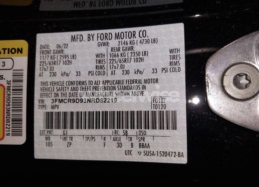 Photo 9 of 2022 Ford Bronco SPORT BADLANDS (VIN 3FMCR9D93NRD82219)