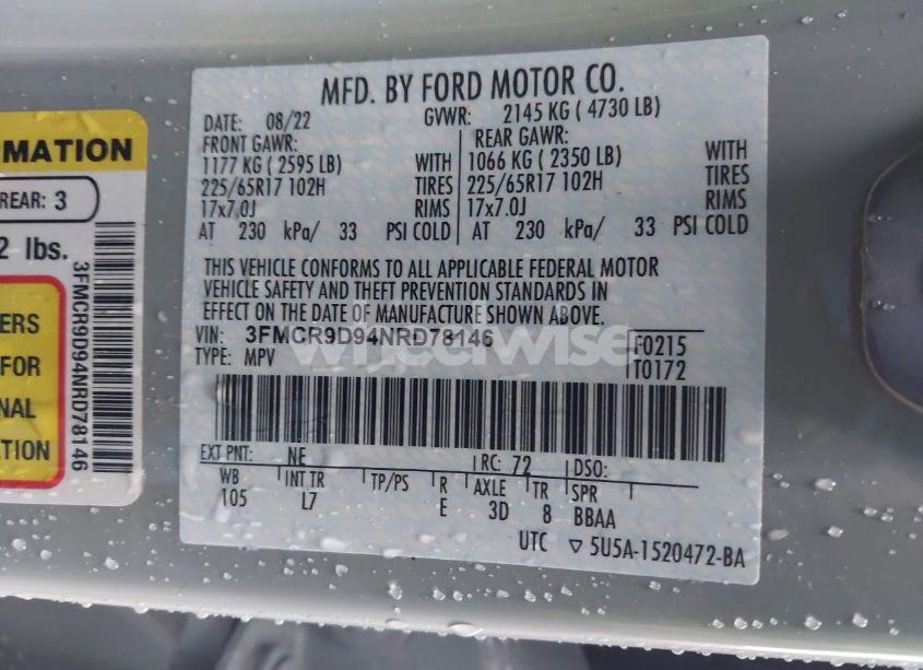 Photo 9 of 2022 Ford Bronco SPORT BADLANDS (VIN 3FMCR9D94NRD78146)