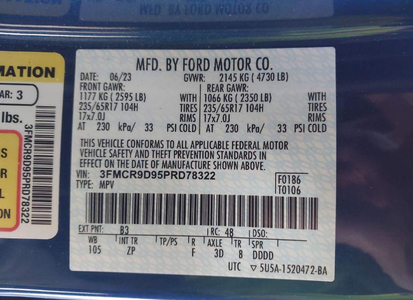 Photo 9 of 2023 Ford Bronco SPORT BADLANDS (VIN 3FMCR9D95PRD78322)