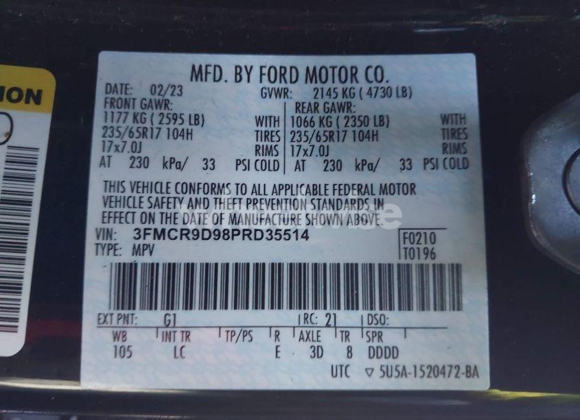 Photo 9 of 2023 Ford Bronco SPORT BADLANDS (VIN 3FMCR9D98PRD35514)