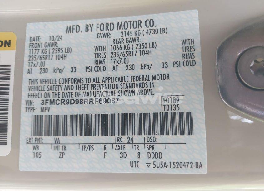 Photo 9 of 2024 Ford Bronco SPORT BADLANDS (VIN 3FMCR9D98RRF69087)