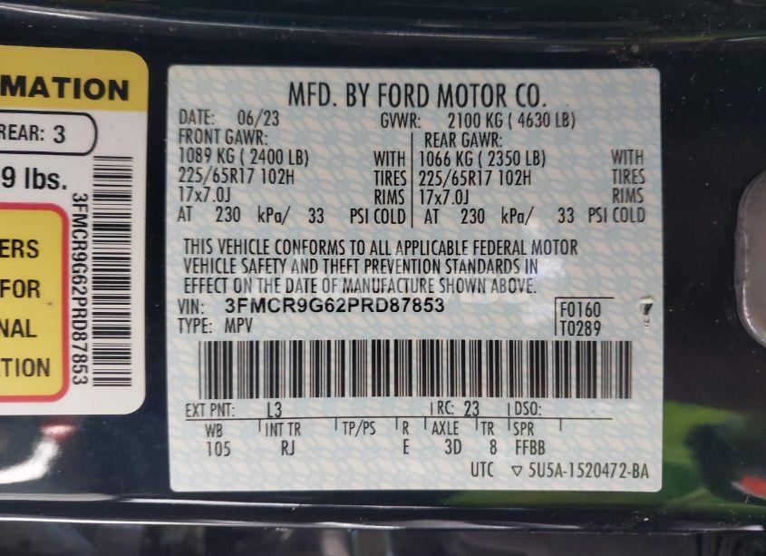 Photo 9 of 2023 Ford Bronco SPORT HERITAGE (VIN 3FMCR9G62PRD87853)