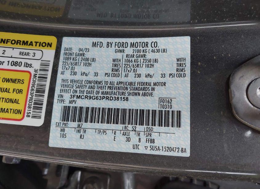 Photo 9 of 2023 Ford Bronco SPORT HERITAGE (VIN 3FMCR9G63PRD38158)