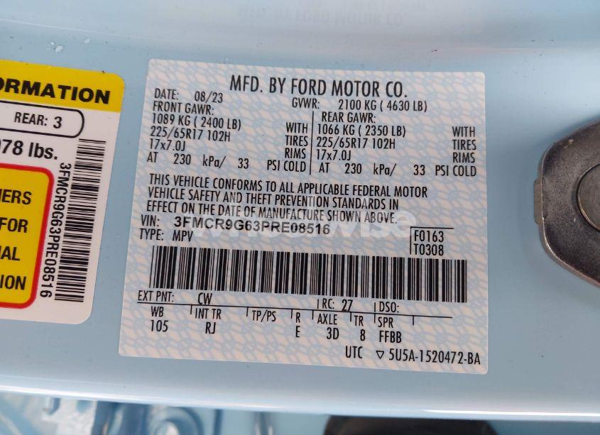 Photo 9 of 2023 Ford Bronco SPORT HERITAGE (VIN 3FMCR9G63PRE08516)