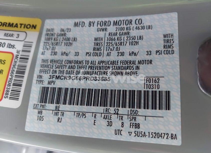 Photo 9 of 2023 Ford Bronco SPORT HERITAGE (VIN 3FMCR9G66PRD83885)