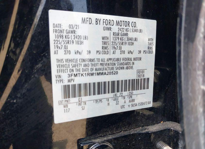 Photo 9 of 2021 Ford Mustang MACH-E SELECT (VIN 3FMTK1RM1MMA20520)