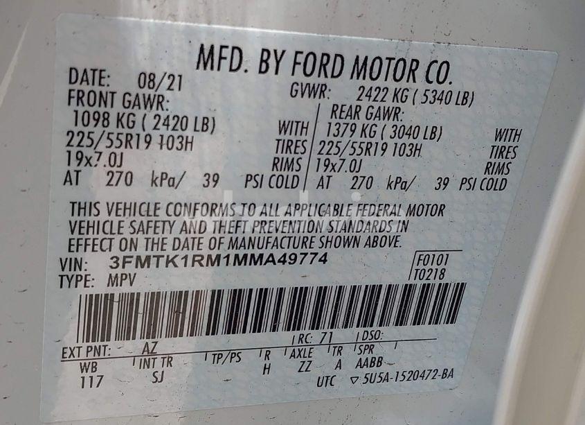 Photo 9 of 2021 Ford Mustang MACH-E SELECT (VIN 3FMTK1RM1MMA49774)