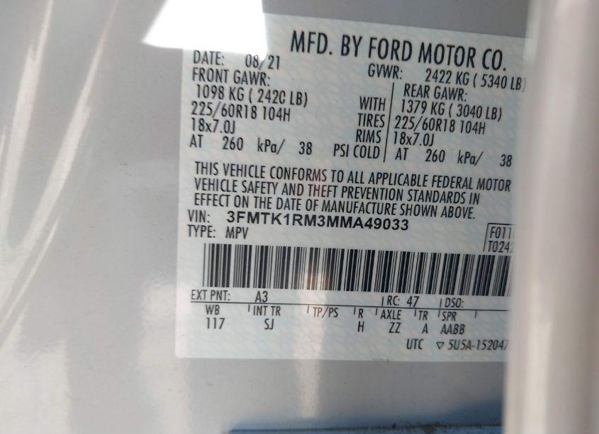 Photo 9 of 2021 Ford Mustang MACH-E SELECT (VIN 3FMTK1RM3MMA49033)