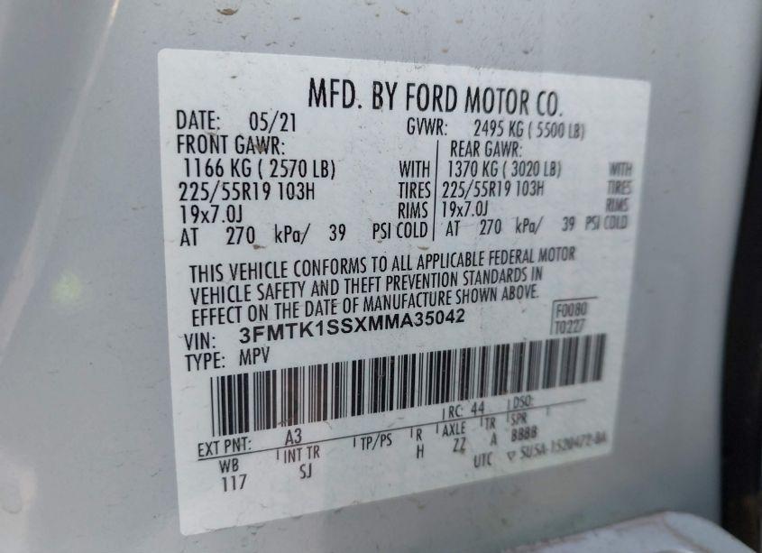 Photo 9 of 2021 Ford Mustang MACH-E SELECT (VIN 3FMTK1SSXMMA35042)