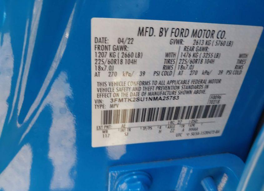 Photo 9 of 2022 Ford Mustang MACH-E CALIFORNIA ROUTE 1 (VIN 3FMTK2SU1NMA25783)