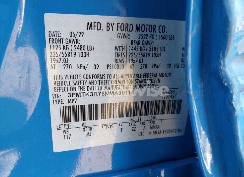 Photo 9 of 2022 Ford Mustang MACH-E PREMIUM (VIN 3FMTK3R78NMA30114)