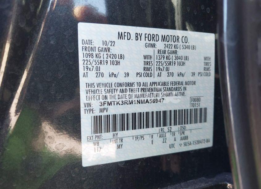 Photo 9 of 2022 Ford Mustang MACH-E PREMIUM (VIN 3FMTK3RM1NMA56947)