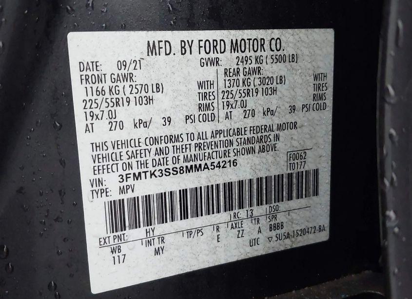 Photo 9 of 2021 Ford Mustang MACH-E PREMIUM (VIN 3FMTK3SS8MMA54216)