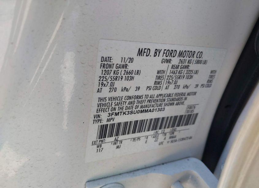 Photo 9 of 2021 Ford Mustang MACH-E PREMIUM (VIN 3FMTK3SU0MMA01303)