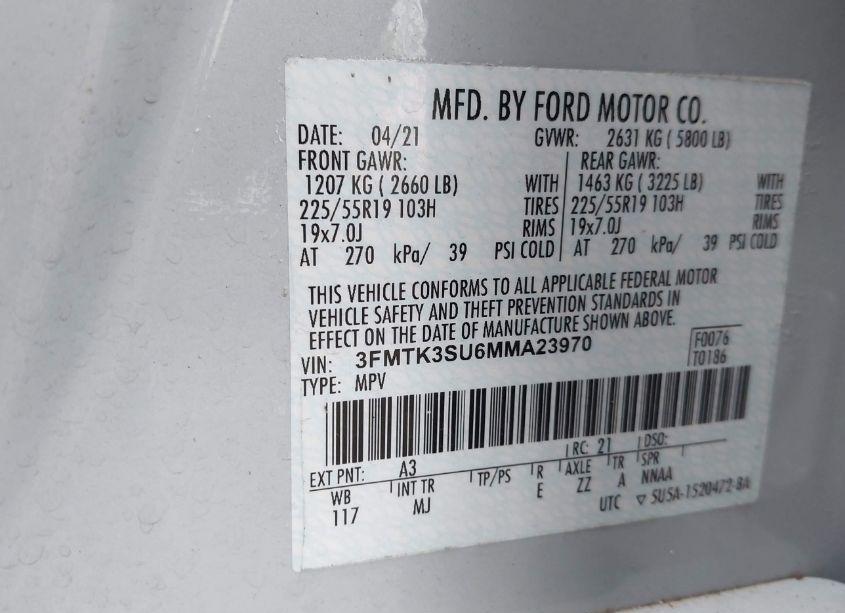 Photo 9 of 2021 Ford Mustang MACH-E PREMIUM (VIN 3FMTK3SU6MMA23970)