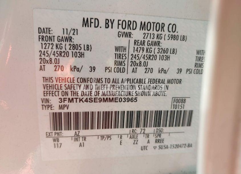 Photo 9 of 2021 Ford Mustang MACH-E GT (VIN 3FMTK4SE9MME03965)