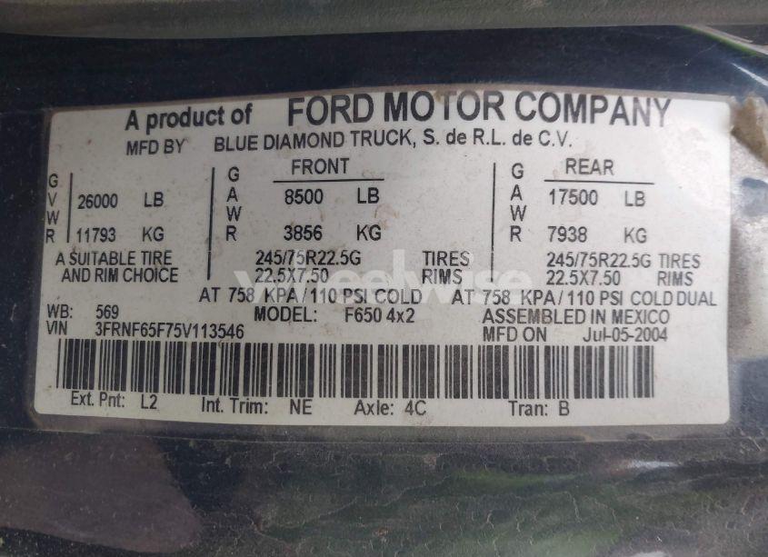 Photo 8 of 2005 Ford F-650 XL/XLT (VIN 3FRNF65F75V113546)