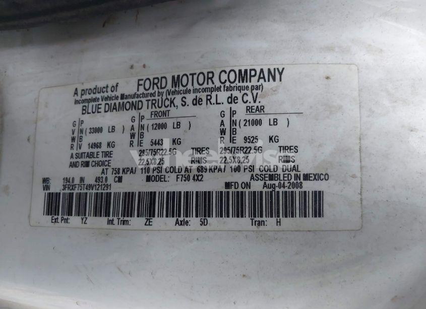 Photo 8 of 2009 Ford F-750 XL/XLT (VIN 3FRXF75T49V121291)