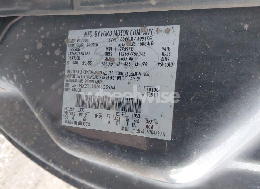 Photo 9 of 2003 Ford F-250 LARIAT/XL/XLT (VIN 3FTNX21L13MB35964)