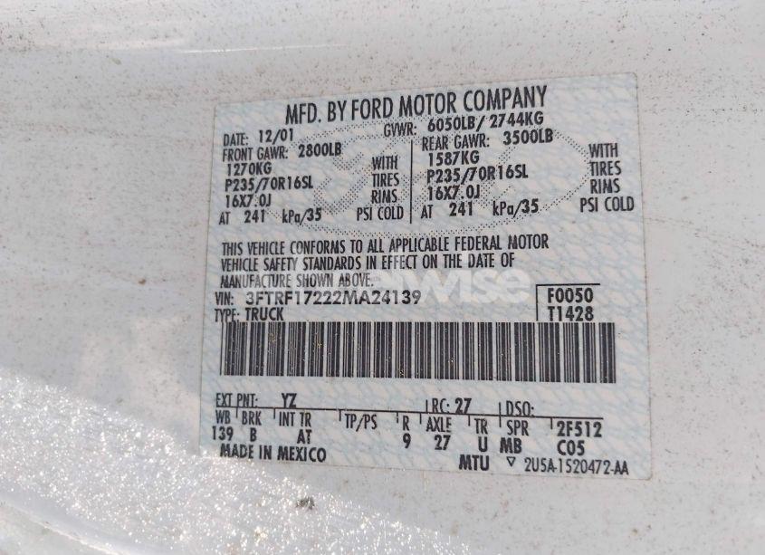 Photo 9 of 2002 Ford F-150 XL/XLT (VIN 3FTRF17222MA24139)