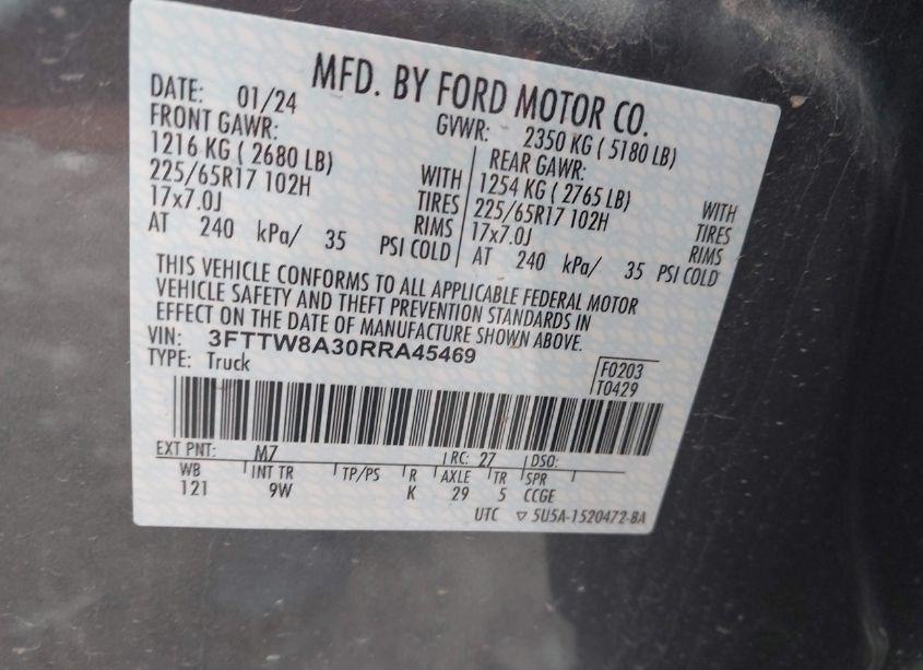 Photo 8 of 2024 Ford Maverick XL (VIN 3FTTW8A30RRA45469)