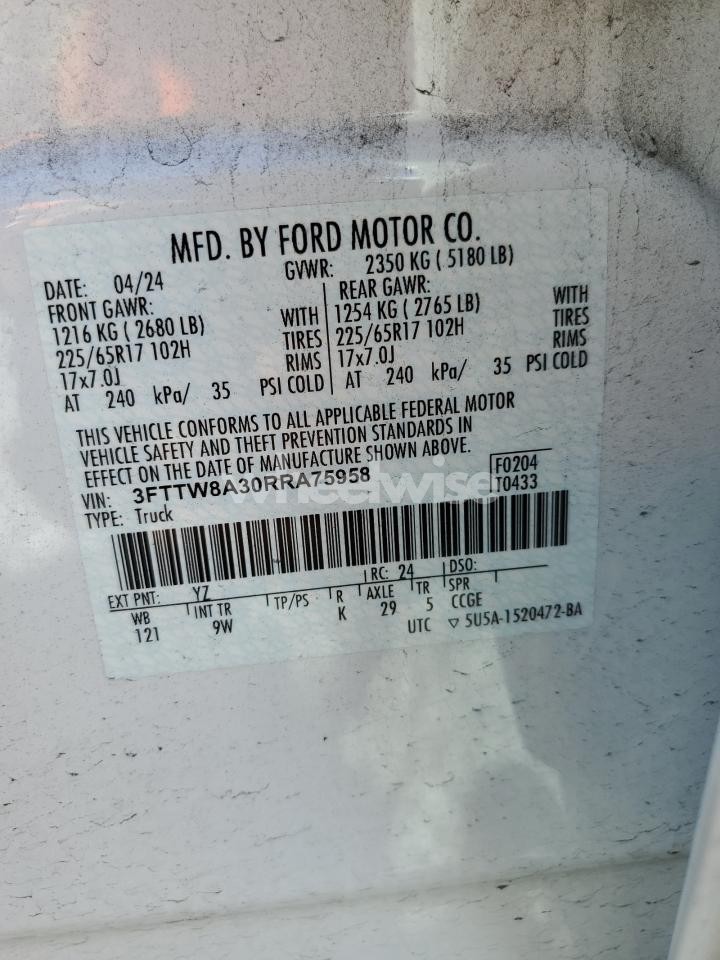 Photo 13 of 2024 FORD MAVERICK XL (VIN 3FTTW8A30RRA75958)