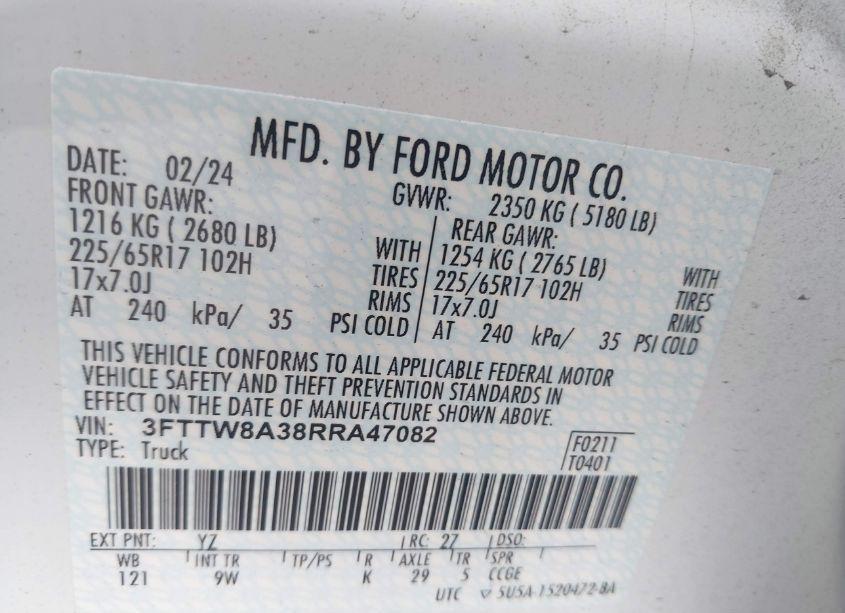 Photo 9 of 2024 Ford Maverick XL (VIN 3FTTW8A38RRA47082)