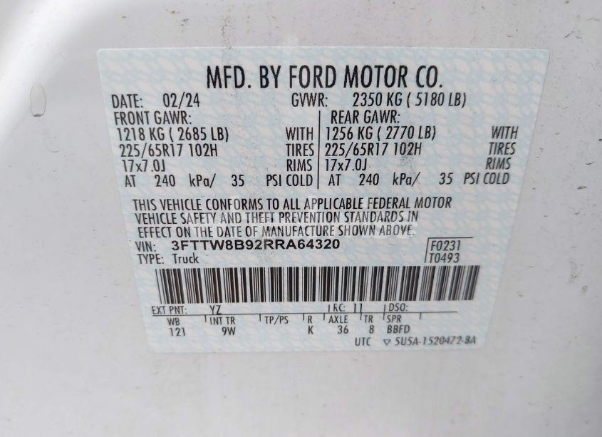 Photo 9 of 2024 Ford Maverick XL (VIN 3FTTW8B92RRA64320)