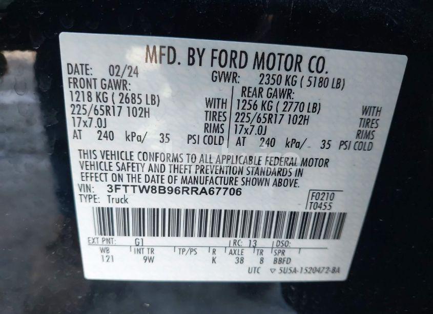 Photo 9 of 2024 Ford Maverick XL (VIN 3FTTW8B96RRA67706)