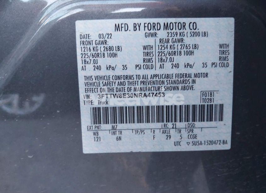 Photo 9 of 2022 Ford Maverick LARIAT (VIN 3FTTW8E30NRA47453)