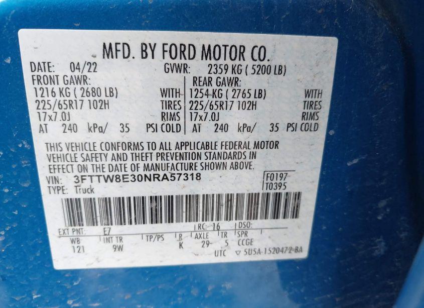 Photo 9 of 2022 Ford Maverick XL (VIN 3FTTW8E30NRA57318)