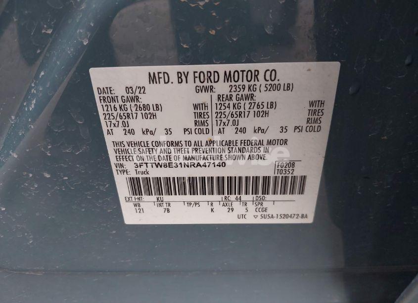 Photo 9 of 2022 Ford Maverick XLT (VIN 3FTTW8E31NRA47140)