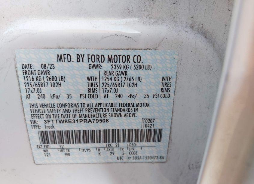 Photo 9 of 2023 Ford Maverick XL (VIN 3FTTW8E31PRA79508)