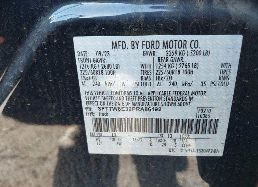 Photo 9 of 2023 Ford Maverick XLT (VIN 3FTTW8E32PRA86192)