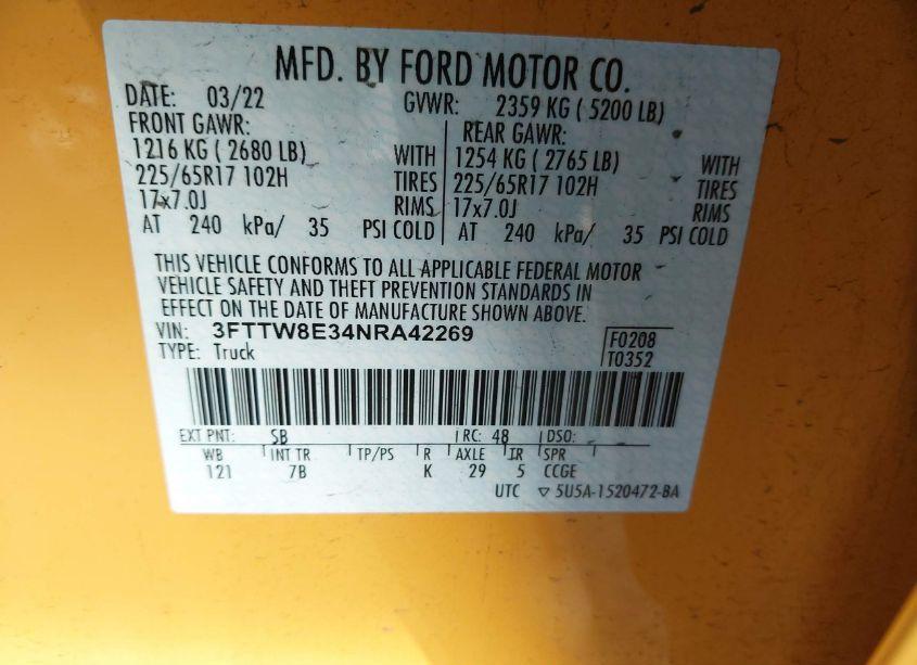 Photo 9 of 2022 Ford Maverick XLT (VIN 3FTTW8E34NRA42269)