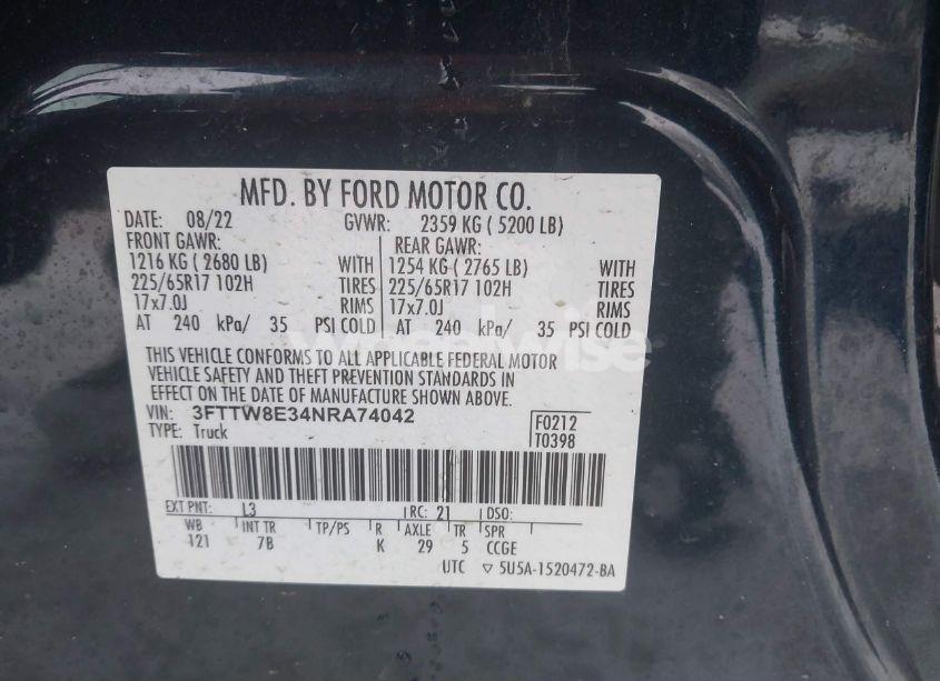 Photo 9 of 2022 Ford Maverick XLT (VIN 3FTTW8E34NRA74042)