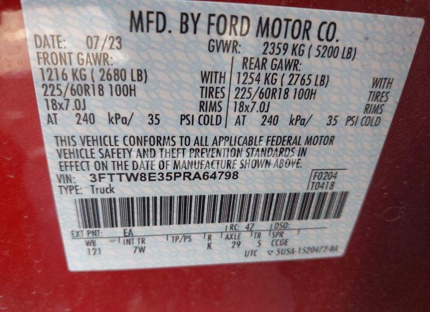 Photo 9 of 2023 Ford Maverick XLT (VIN 3FTTW8E35PRA64798)