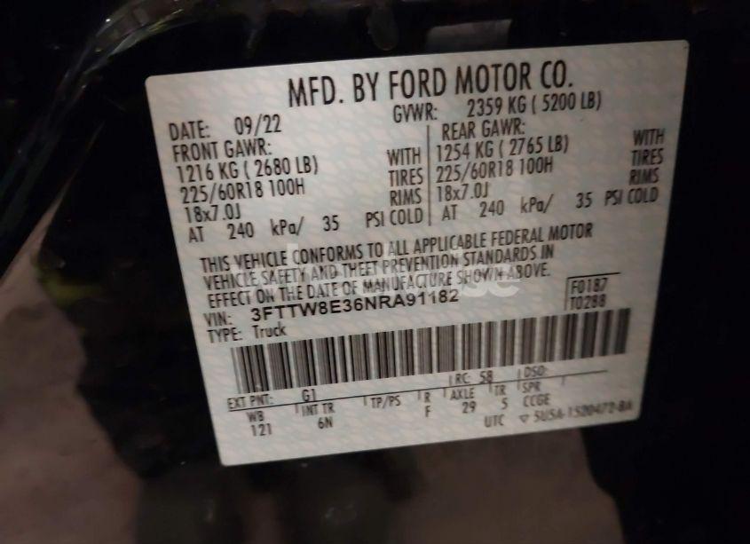 Photo 9 of 2022 Ford Maverick LARIAT (VIN 3FTTW8E36NRA91182)