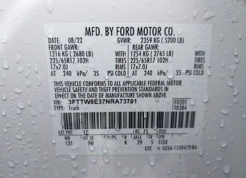 Photo 9 of 2022 Ford Maverick XL (VIN 3FTTW8E37NRA73791)