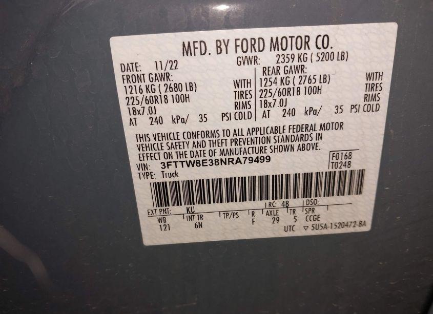 Photo 9 of 2022 Ford Maverick LARIAT (VIN 3FTTW8E38NRA79499)