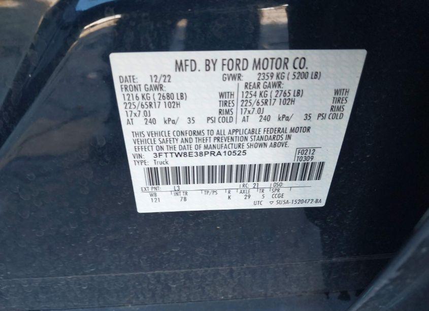 Photo 9 of 2023 Ford Maverick XLT (VIN 3FTTW8E38PRA10525)