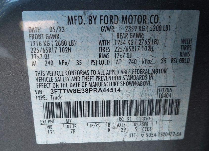 Photo 9 of 2023 Ford Maverick XLT (VIN 3FTTW8E38PRA44514)