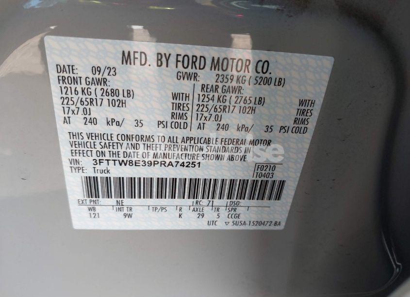 Photo 9 of 2023 Ford Maverick XL (VIN 3FTTW8E39PRA74251)