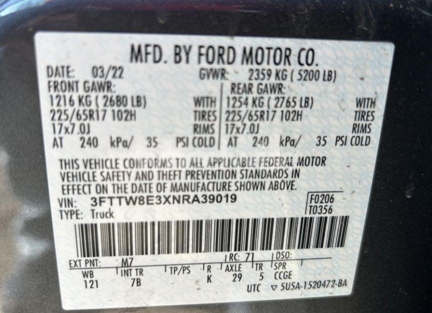 Photo 9 of 2022 Ford Maverick XLT (VIN 3FTTW8E3XNRA39019)