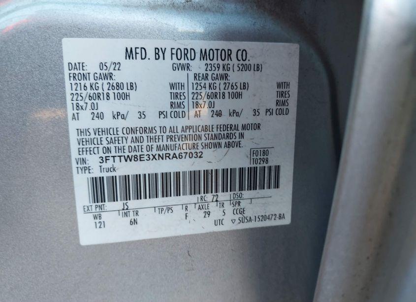 Photo 9 of 2022 Ford Maverick LARIAT (VIN 3FTTW8E3XNRA67032)