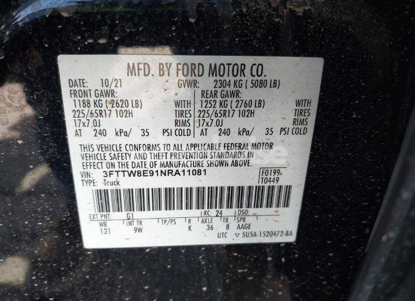 Photo 9 of 2022 Ford Maverick XL (VIN 3FTTW8E91NRA11081)