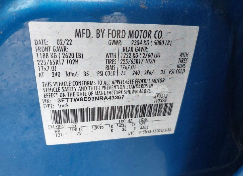 Photo 9 of 2022 Ford Maverick XLT (VIN 3FTTW8E93NRA43367)